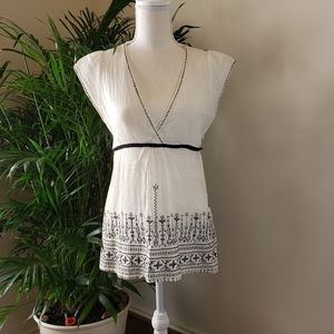 Embroidered Cotton Blouse with Tie-Back